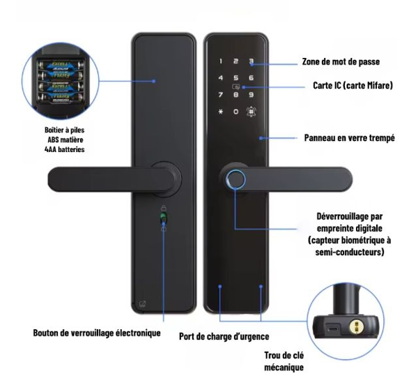 Serrure Connectée Biométrique Lock T1 Serrure de porte intelligente sans clé